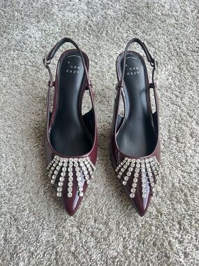 a new day Burgundy Rhinestone Pointed Slingback Heels. Size 6.5